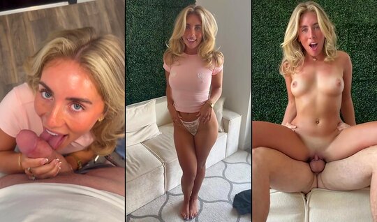 Tanned blonde perfectly sucks the barrel of porn agent