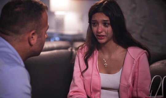 The stepfather with his strong member consoled the young stepdaughter