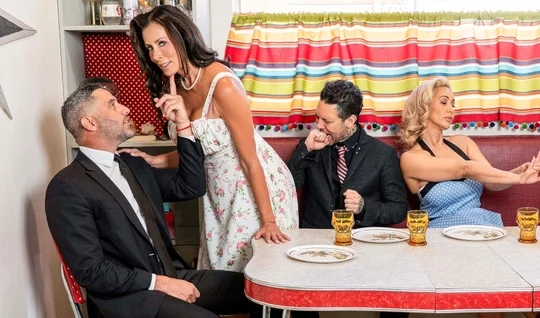 One mature woman was able to satisfy two strong dicks